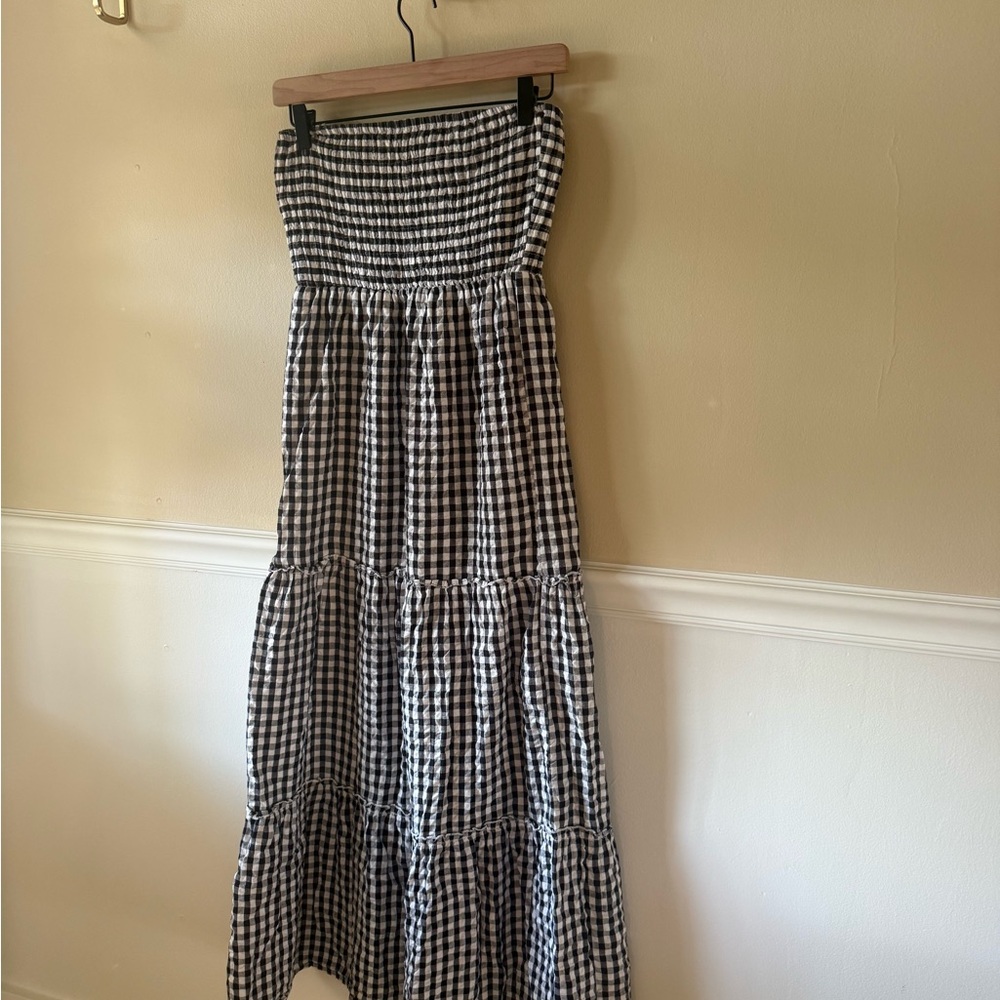 Gingham Strapless Tiered Maxi Skirt - Black & White